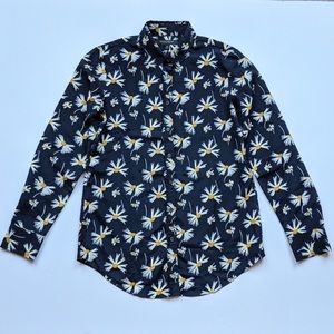 Navy and yellow daisy print button up blouse